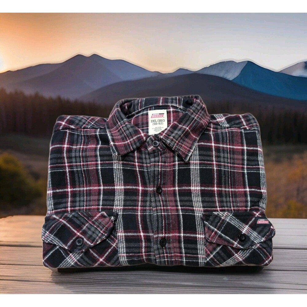DICKIES HEAVY FLANNEL LONG SLEEVE BUTTON UP SHIRT MEN'S SIZE XXL EUC